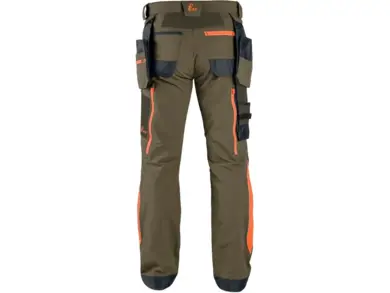 Pracovné nohavice CXS NAOS - khaki-olivová+HV oranžové doplnky