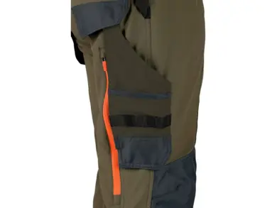 Pracovné nohavice CXS NAOS - khaki-olivová+HV oranžové doplnky
