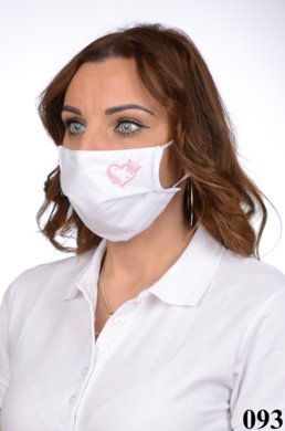 Rúško antibakteriálne na tvár biele -BORT,dvojvrstvové-1vrstva(100%bavlna), 1vrstva (100%polyester s iónmi striebra) s výšivkou-srdce (ružové) 093 - VYROBENÉ NA SLOVENSKU