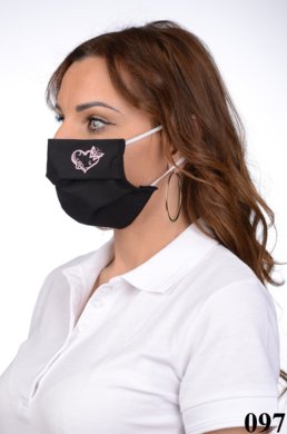 Rúško antibakteriálne na tvár čierne -BORT,dvojvrstvové-1vrstva(100%bavlna), 1vrstva (100%polyester s iónmi striebra) s výšivkou-srdce (ružové) 097 - VYROBENÉ NA SLOVENSKU