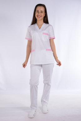Košeľa chirurgická - dámska - biela s ružovým lemom - VYROBENÉ NA SLOVENSKU