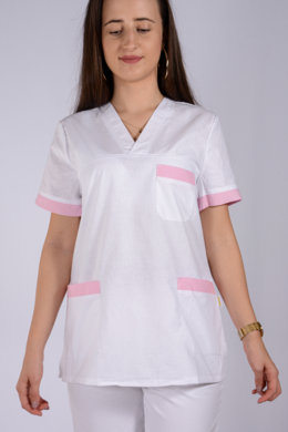 Košeľa chirurgická - dámska - biela s ružovým lemom - VYROBENÉ NA SLOVENSKU