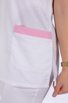 Košeľa chirurgická - dámska - biela s ružovým  lemom - VYROBENÉ NA SLOVENSKU