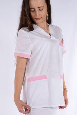 Košeľa chirurgická - dámska - biela s ružovým  lemom - VYROBENÉ NA SLOVENSKU