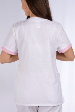 Košeľa chirurgická - dámska - biela s ružovým  lemom - VYROBENÉ NA SLOVENSKU