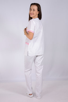 Košeľa chirurgická - dámska - biela s ružovým lemom - VYROBENÉ NA SLOVENSKU