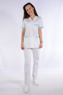 Košeľa chirurgická 02- dámska  - biela so zeleným  lemom- VYROBENÉ NA SLOVENSKU