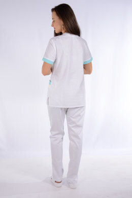 Košeľa chirurgická 02- dámska  - biela so zeleným  lemom- VYROBENÉ NA SLOVENSKU