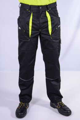Nohavice pracovné MAJSTER pánske - čierno-žlté (zmesovka-65% PES a 35% Ba-výška 194) neoteplené - VYROBENÉ NA SLOVENSKU