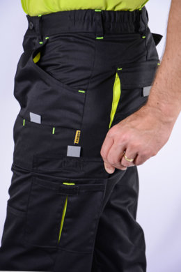 Nohavice pracovné MAJSTER pánske - čierno-žlté (zmesovka-65% PES a 35% Ba-výška 194) neoteplené - VYROBENÉ NA SLOVENSKU