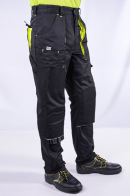 Nohavice pracovné MAJSTER pánske - čierno-žlté (zmesovka-65% PES a 35% Ba-výška 194) neoteplené - VYROBENÉ NA SLOVENSKU