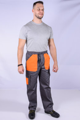 Nohavice na gumu MICHAL -  sivo - oranžové - VYROBENÉ NA SLOVENSKU