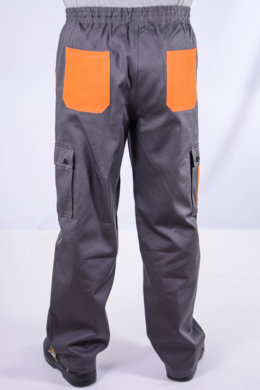 Nohavice na gumu MICHAL -  sivo - oranžové - VYROBENÉ NA SLOVENSKU