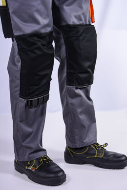 Nohavice pánske pracovné, na traky, model SAMO - sivo-oranžové- VYROBENÉ NA SLOVENSKU