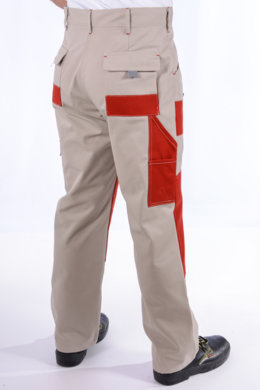 Nohavice pracovné MAJSTER pánske (zmesovka-65% PES a 35% Ba-výška 182) béžovo - červené - VYROBENÉ NA SLOVENSKU