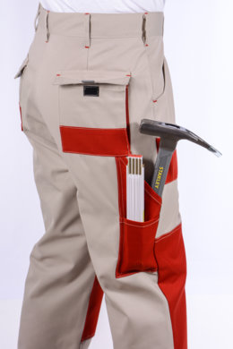 Nohavice pracovné MAJSTER pánske (zmesovka-65% PES a 35% Ba-výška 182) béžovo - červené - VYROBENÉ NA SLOVENSKU