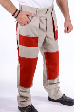 Nohavice pracovné MAJSTER pánske (zmesovka-65% PES a 35% Ba-výška 182) béžovo - červené - VYROBENÉ NA SLOVENSKU