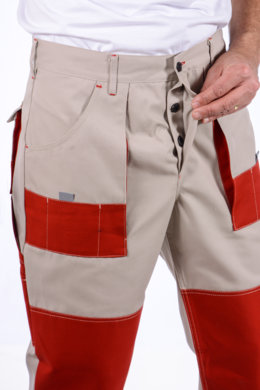 Nohavice pracovné MAJSTER pánske (zmesovka-65% PES a 35% Ba-výška 182) béžovo - červené - VYROBENÉ NA SLOVENSKU
