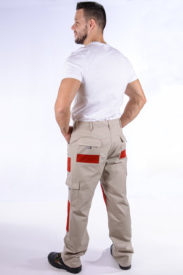 Nohavice pracovné MAJSTER pánske (zmesovka-65% PES a 35% Ba-výška 182) béžovo - červené - VYROBENÉ NA SLOVENSKU