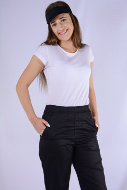 Nohavice na pevný pás (vzadu je všitá guma) - dámske - čierne (zmesový materiál) - VYROBENÉ NA SLOVENSKU