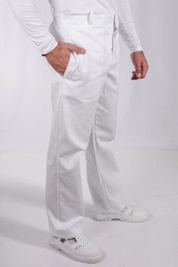 Nohavice na gumu biele -  pánske (zmesový materiál) VYROBENÉ NA SLOVENSKU