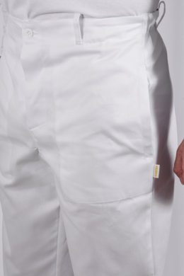 Nohavice na gumu biele pánske (zmesový materiál) VYROBENÉ NA SLOVENSKU