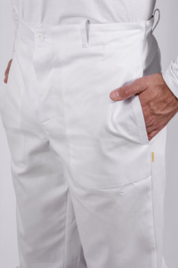 Nohavice na gumu biele pánske (zmesový materiál) VYROBENÉ NA SLOVENSKU