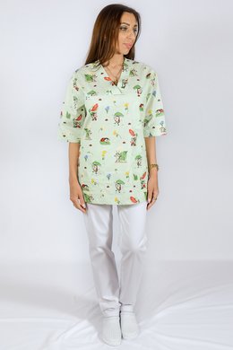 Košeľa dámska zdravotná EVA - vzor lienky v zelenej farbe - VYROBENÉ NA SLOVENSKU