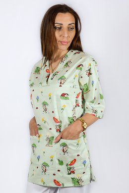 Košeľa dámska zdravotná EVA - vzor lienky v zelenej farbe - VYROBENÉ NA SLOVENSKU