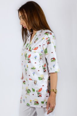 Košeľa dámska zdravotná EVA - vzor lienky v bielej farbe - VYROBENÉ NA SLOVENSKU