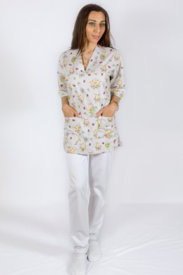 Košeľa dámska zdravotná EVA - vzor včielky v sivej farbe -  VYROBENÉ NA SLOVENSKU