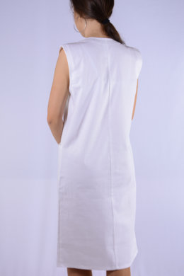 Plášť pracovný biely - dámsky (bez rukávov, V-výstrih) VYROBENÉ NA SLOVENSKU