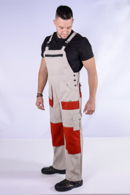 Nohavice trakové MAJSTER - béžovo -červené - VYROBENÉ NA SLOVENSKU