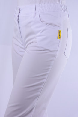Nohavice MIRA na pevný pás - všitá guma - biele - VYROBENÉ NA SLOVENSKU