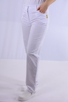 Nohavice MIRA na pevný pás - všitá guma - biele - VYROBENÉ NA SLOVENSKU