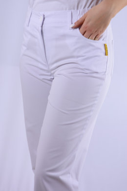 Nohavice MIRA na pevný pás - všitá guma - biele - VYROBENÉ NA SLOVENSKU