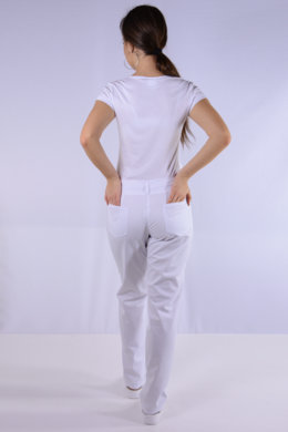Nohavice MIRA na pevný pás - všitá guma - biele - VYROBENÉ NA SLOVENSKU