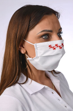 Rúško antibakteriálne na tvár-BORT,dvojvrstvové-1vrstva(100%bavlna), 1vrstva (100%polyester s iónmi striebra) s ozdobným ornamentom-výšivka (červené) 014 - VYROBENÉ NA SLOVENSKU