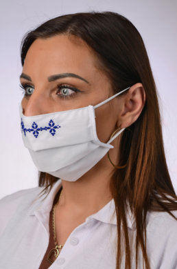Rúško antibakteriálne na tvár-BORT,dvojvrstvové-1vrstva(100%bavlna), 1vrstva (100%polyester s iónmi striebra) s ozdobným ornamentom - výšivka (tmavo modré) 015 - VYROBENÉ NA SLOVENSKU