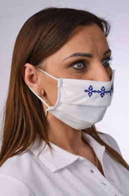 Rúško antibakteriálne na tvár-BORT,dvojvrstvové-1vrstva(100%bavlna), 1vrstva (100%polyester s iónmi striebra) s ozdobným ornamentom - výšivka (tmavo modré) 015 - VYROBENÉ NA SLOVENSKU