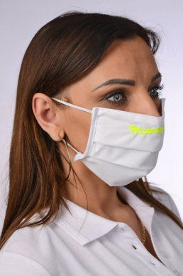 Rúško antibakteriálne na tvár-BORT,dvojvrstvové-1vrstva(100%bavlna), 1vrstva (100%polyester s iónmi striebra) s ozdobným ornamentom-výšivka (žlté) 013 - VYROBENÉ NA SLOVENSKU