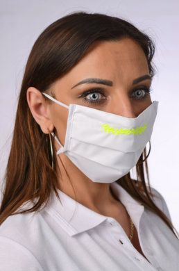 Rúško antibakteriálne na tvár-BORT,dvojvrstvové-1vrstva(100%bavlna), 1vrstva (100%polyester s iónmi striebra) s ozdobným ornamentom-výšivka (žlté) 013 - VYROBENÉ NA SLOVENSKU