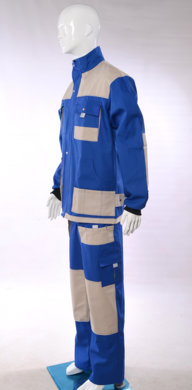Súprava monterková pánska MAJSTER, nohavice na traky (modro-béžové) - VYROBENÉ NA SLOVENSKU
