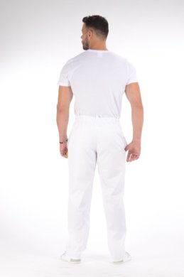 Nohavice na pevný pás biele (zmesový materiál)  pánske - VYROBENÉ NA SLOVENSKU