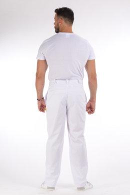 Nohavice na pevný pás biele (100% bavlna)  pánske - VYROBENÉ NA SLOVENSKU