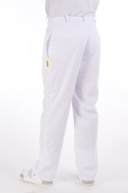 Nohavice na pevný pás biele (zmesový materiál)  pánske - VYROBENÉ NA SLOVENSKU