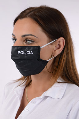 Slovenské ochranné antibakteriálne rúško s iónmi striebra B03- BORTEX, slovenský výrobok, dvojvrstvové-1.vrstva(100%bavlna), 2.vrstva (100%polyester s iónmi striebra)s výšivkou polícia v bielej farbe 021