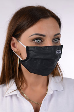 Rúško antibakteriálne na tvár-BORT,dvojvrstvové-1vrstva(100%bavlna), 1vrstva (100%polyester s iónmi striebra)s políciou-výšivka (biela) 021 - VYROBENÉ NA SLOVENSKU