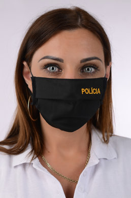 Rúško antibakteriálne na tvár-BORT,dvojvrstvové-1vrstva(100%bavlna), 1vrstva (100%polyester s iónmi striebra) s políciou - výšivka (žltá) 022 - VYROBENÉ NA SLOVENSKU