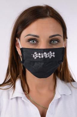 Rúško antibakteriálne na tvár-BORT,dvojvrstvové-1vrstva(100%bavlna), 1vrstva (100%polyester s iónmi striebra) s ozdobným ornamentom-výšivka (biela) 023 - VYROBENÉ NA SLOVENSKU